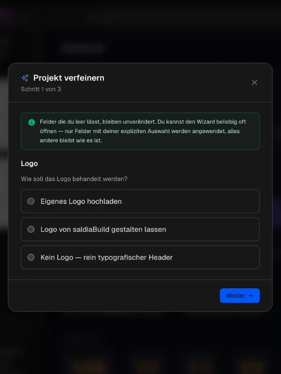Verfeinern-Wizard Schritt 1: Logo