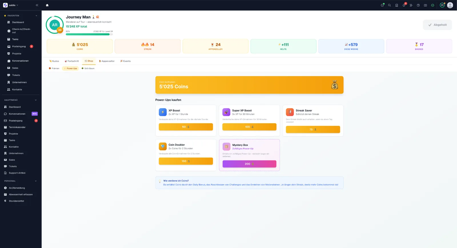 saldiaCore Gamification — Badges, XP und Fortschritt